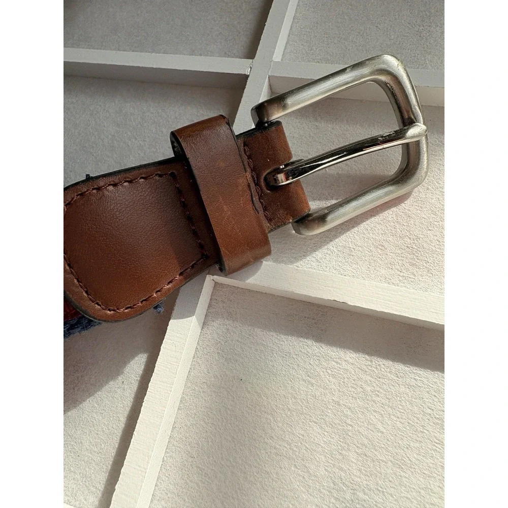 Preppy Ivy Navy Red Georgia Bulldog Leather Trim Belt Boys M 26-28 UGA Dawgs